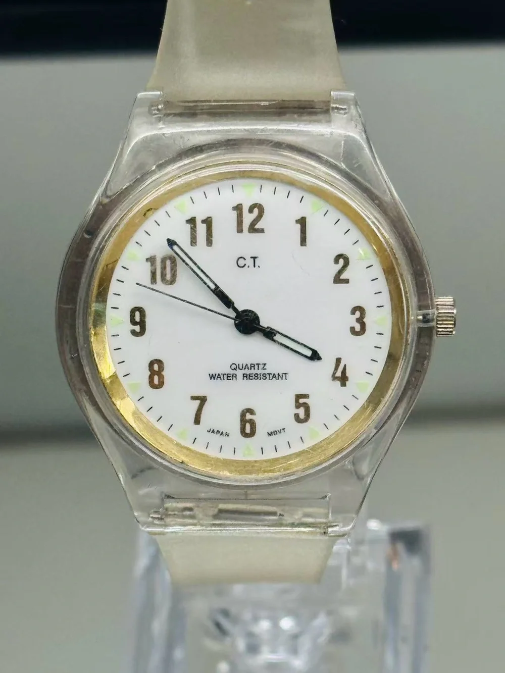 Vintage C.T. Quartz Clear Transparent Watch 36mm Japan Movt New Battery Running